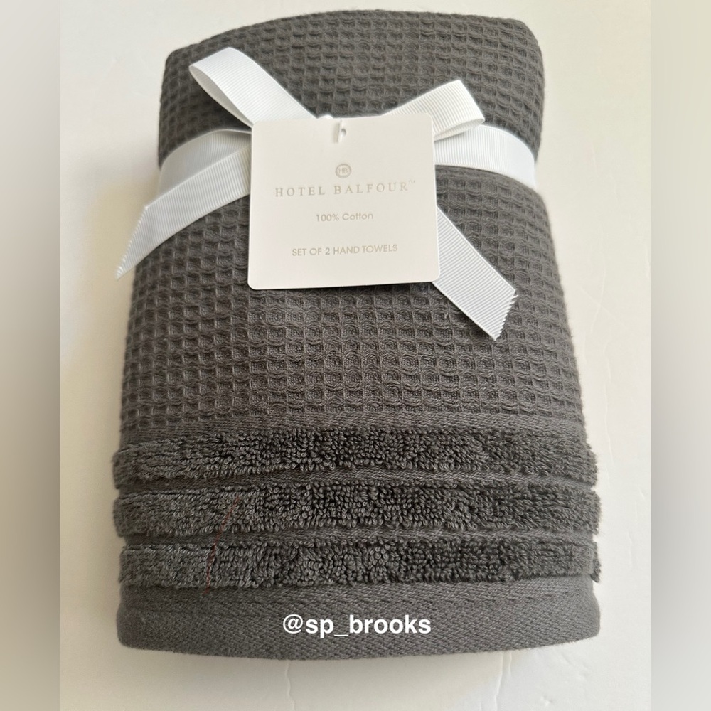 🎁2PC Hotel Balfour Hand Towel Set - Gray Cotton - Waffle - Moulton Le